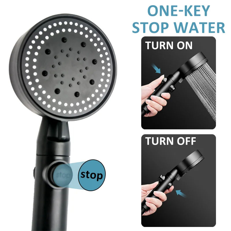 

5 Modes Adjustable Shower Head High Pressure Splash Proof Bathroom Shower One-click Water Stop Showerhead Bathroom Accessories