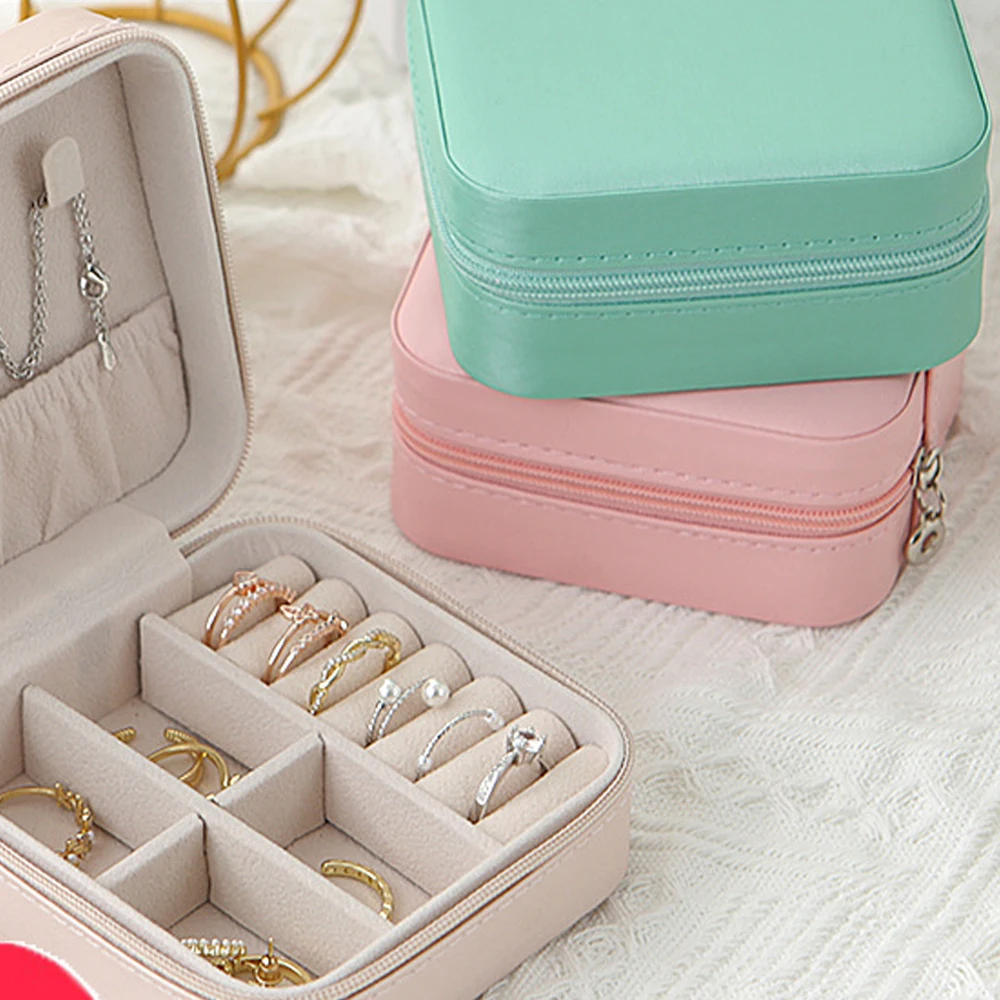 

Simple Storage Jewelry Box Creative Portable Jewelry Single Layer Zipper Box Earring Ring Storage Supplies