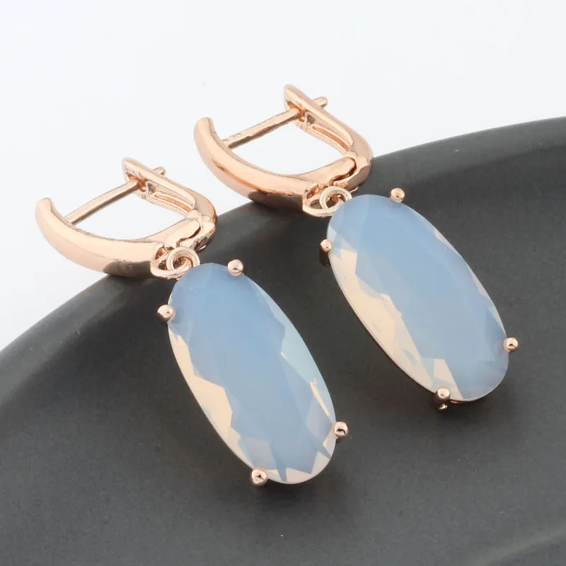 Новинка, женские серьги-подвески с фианитами, овальной формы, цвета розового золота 585 пробы, роскошные качественные украшения