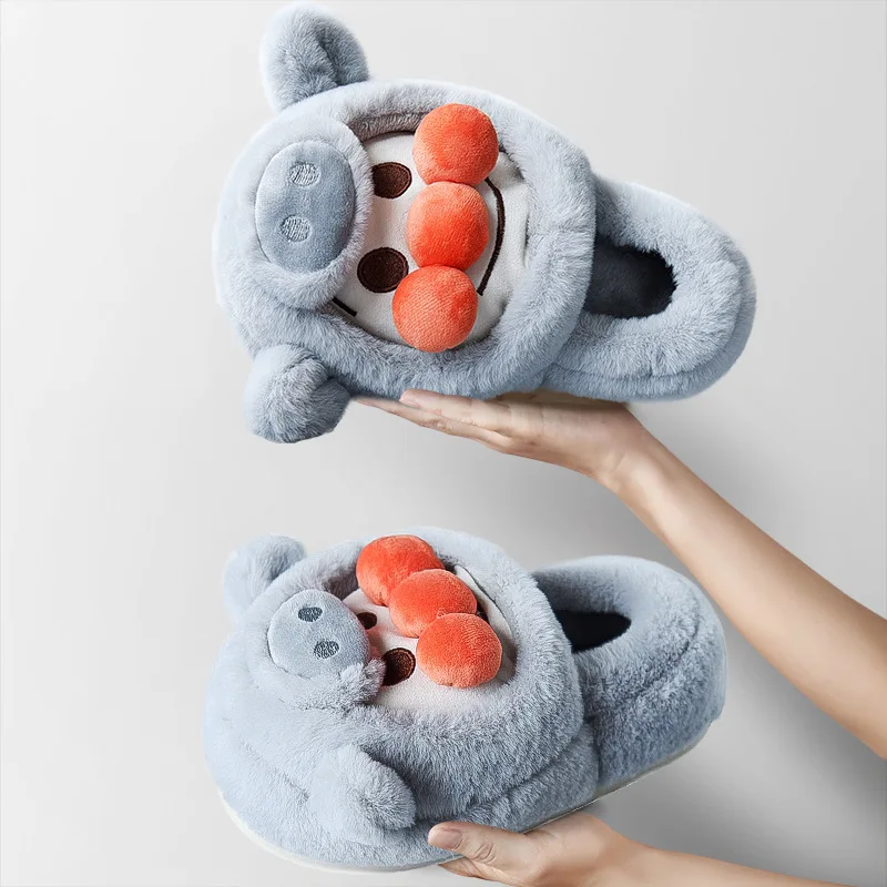 Women's House Slippers Platform Cute Pig Hat Short Plush Indoor Slippers for Women Shoes for Winter Lovely Non-Slip Furry Animal
