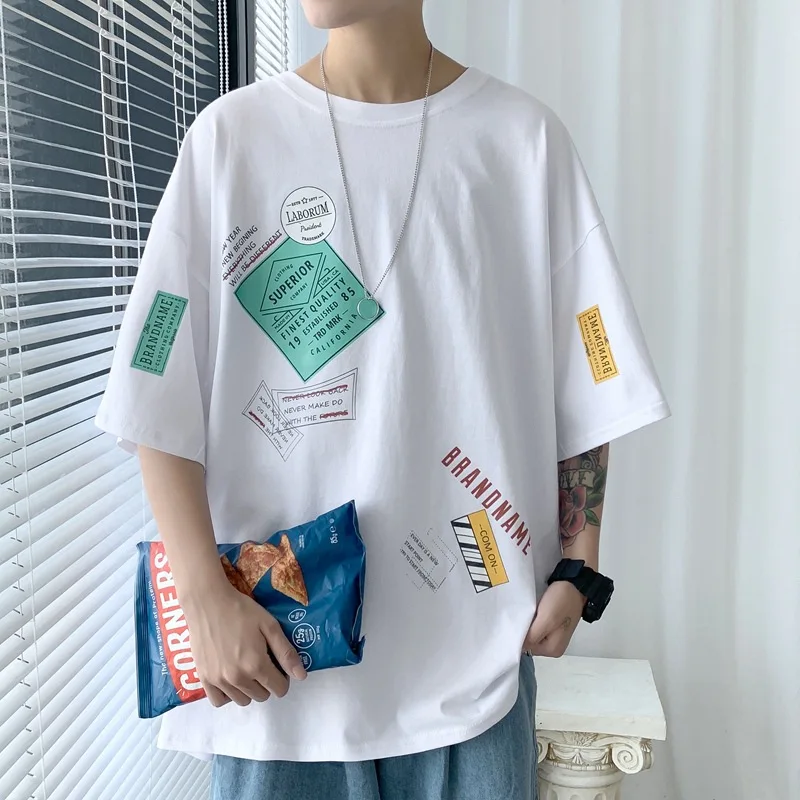 CnHnOH 2022 Cartoon Graffiti Short-sleeved T-shirt Unisex Summer Round Neck T-shirt Korean Version Fashion Half Sleeve Top