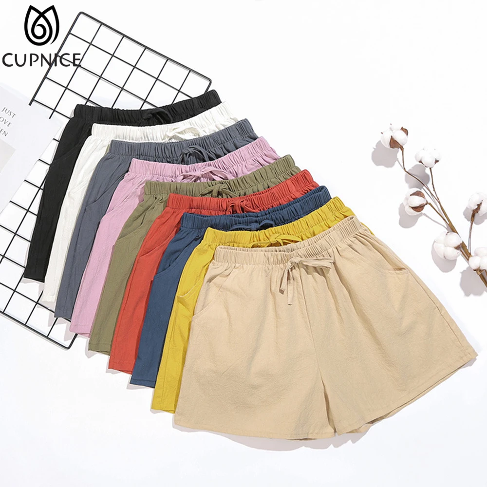 

CUPNICE 2022 Summer New Student Loose Plus Size Shorts for Women Casual Sport Simple Pants Wide Leg Vintage Cotton Flax Shorts