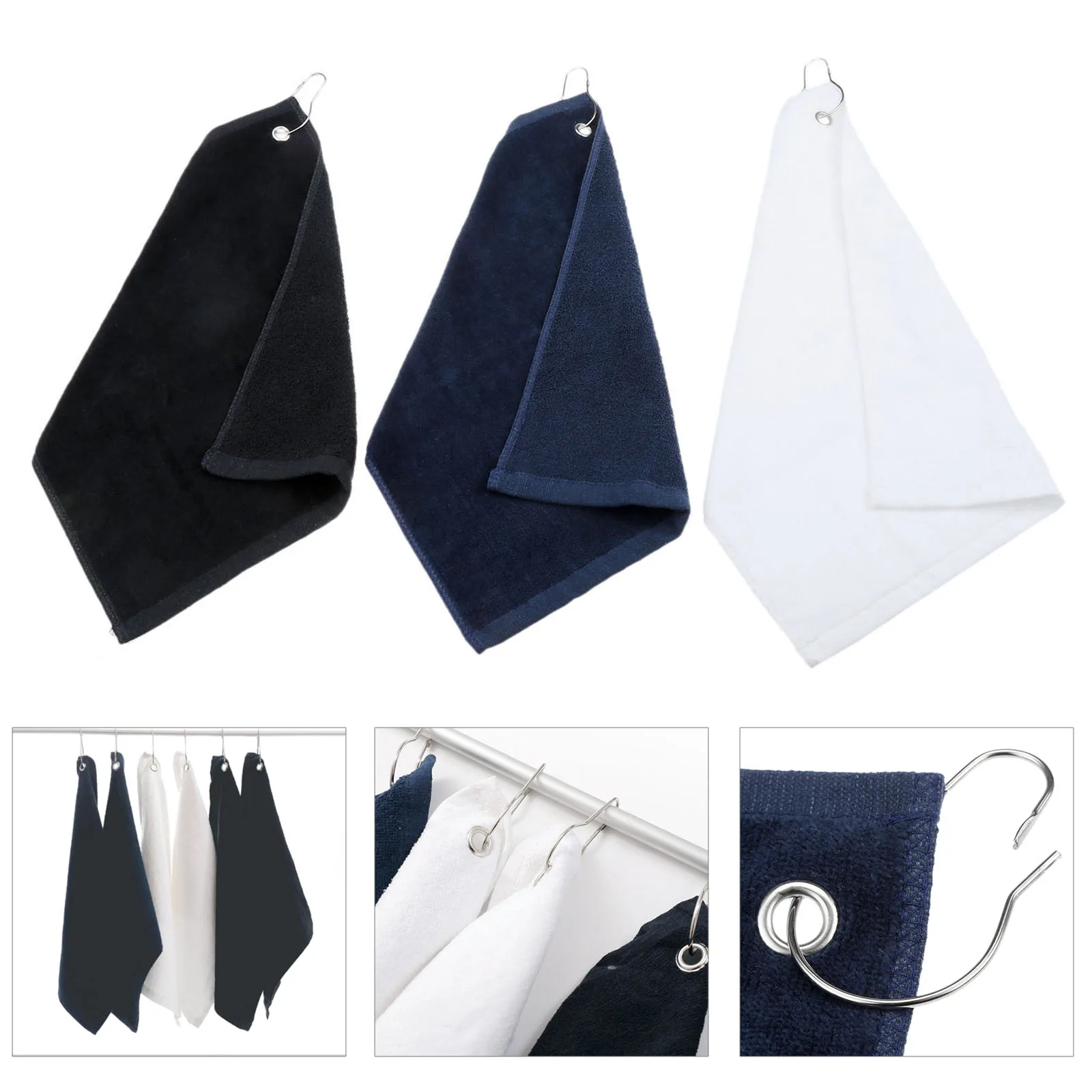 

40 x 32cm Tri-Fold Golf Sport Hiking Cotton Towel With Hanging Carabiner Ring For Clipped Golf Bag Golf Training Cleaning Tools