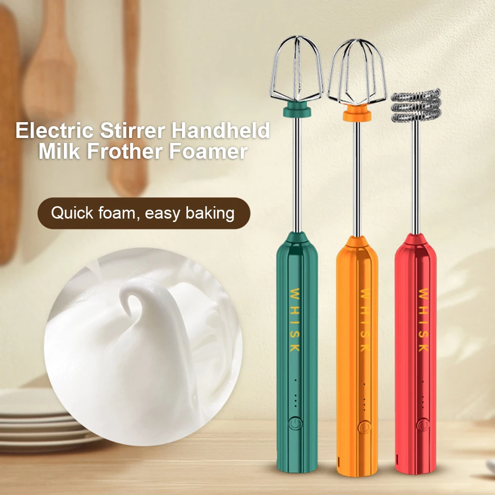 

Electric Stirrer Handheld Milk Frother Foamer Whisk Egg Beater USB Charge Bubble Maker Mixer For Coffee Cappuccino with 2 Head