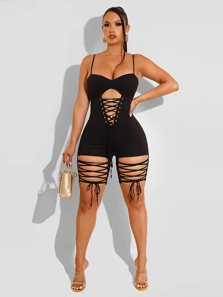 

Bandage Jumpsuits For Women Spaghetti Strap Playsuits Sexy Hollow Out Bodysuits V Neck Summer 2022 Vintage Clothing New Fashion