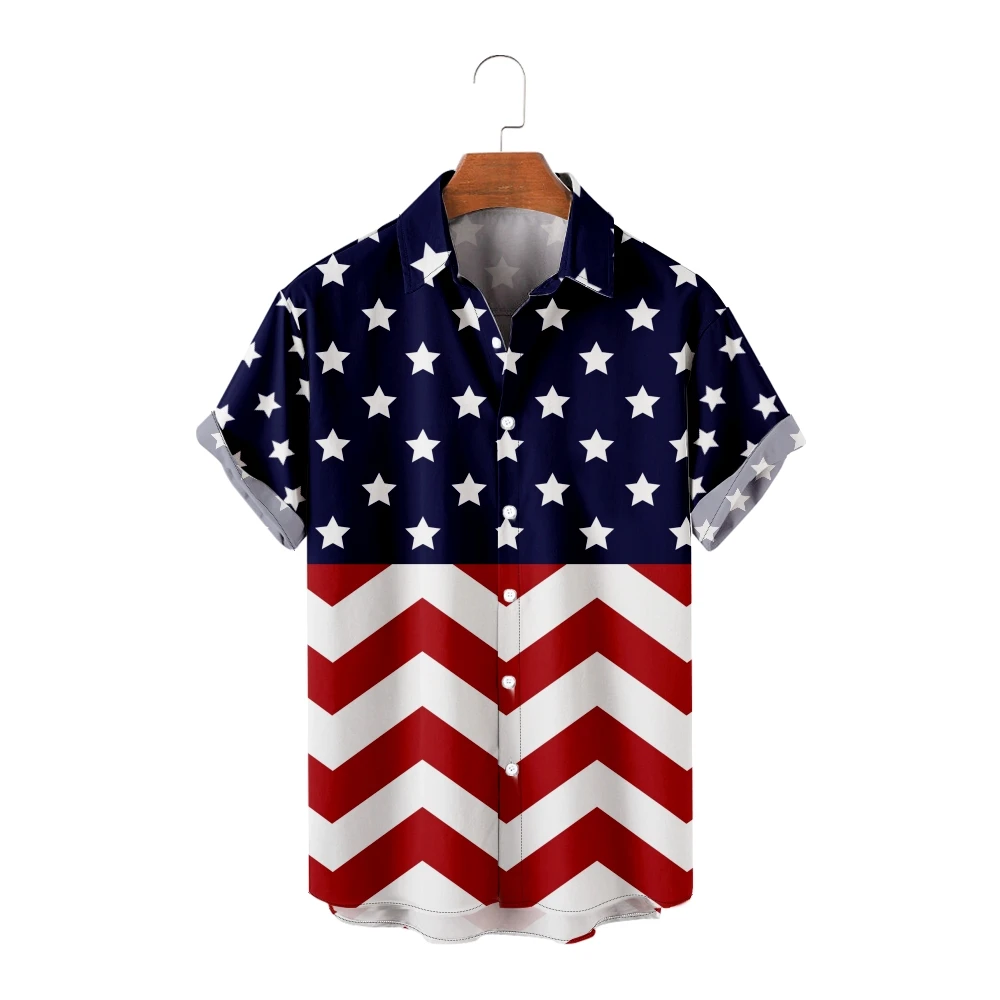 

Men's Hawaiian short sleeve beach homestay shirt 3D Flag of the United States printed fashionable comfortable men's shirt