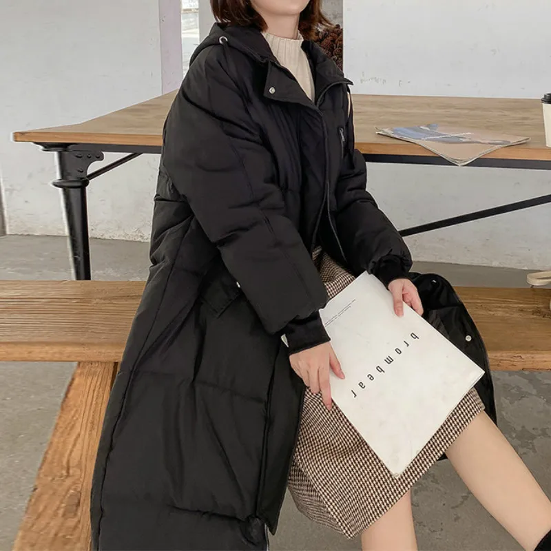 2021 Ladies Casual Overcoat New Chic Zipper Warmth Parka Fashion Long Solid Streetwear Women Winter Oversize Jacket Hooded Coat