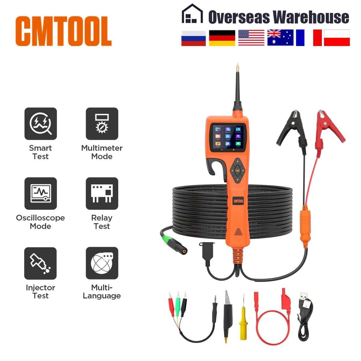 

CMTOOL Car Electric System Circuit Tester 9V-30V Multimeter Relay Diode Oscilloscope Current Adjustable 2.4" Screen PK BT280