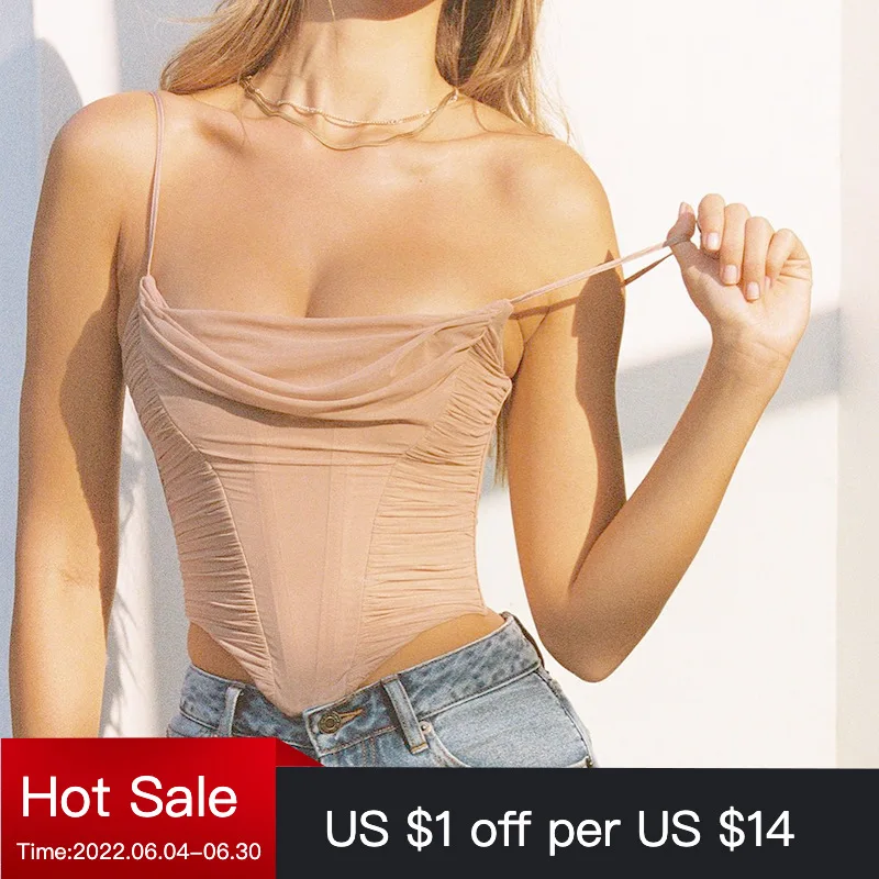 

2021 Women Sexy Satin Crop Top Underwired Padded Bustier Mesh Corset Mesh Boned Corset Elegant Blusas Femme tank woman t-shirt