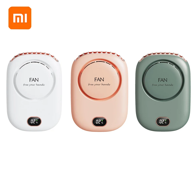 

XiaoMi 3-Level Speed Regulation Lazy Hanging Neck Fan USB Charging Mini LED Sisplay Hanging Neck Leafless Desktop Small Fan