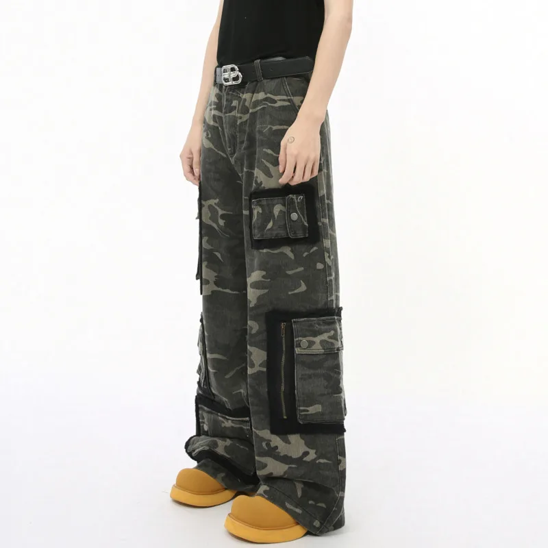 Осень 2024 мужские брюки-карго повседневные камуфляжные брюки с большим карманом и