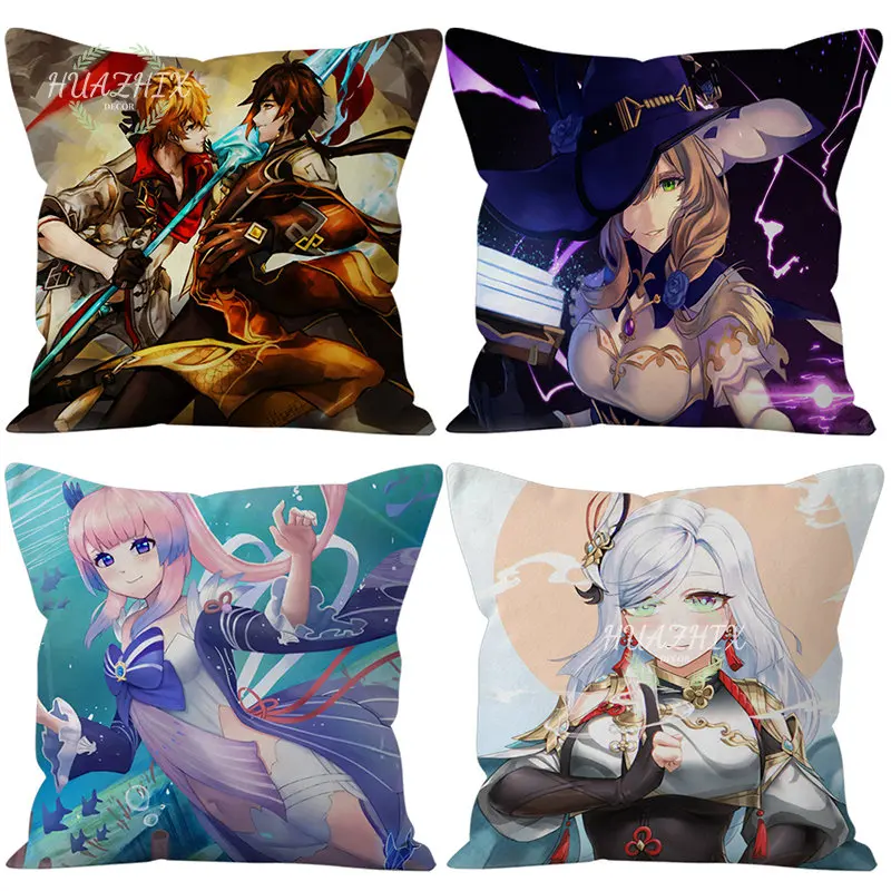 

Hot Games Genshin Impact Peach Skin Pillowcases Comfortable Gifts Sofa Car Seat Cushion Pillow Cover Room Decorative Aesthetics