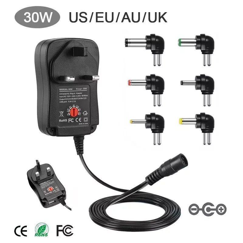 

Новый универсальный адаптер питания для США/Великобритании/Австралии/ЕС, 3 в, 4,5 в, 5 В, 6 в, 7,5 в, 9 В, 12 В переменного тока, преобразователь посто...