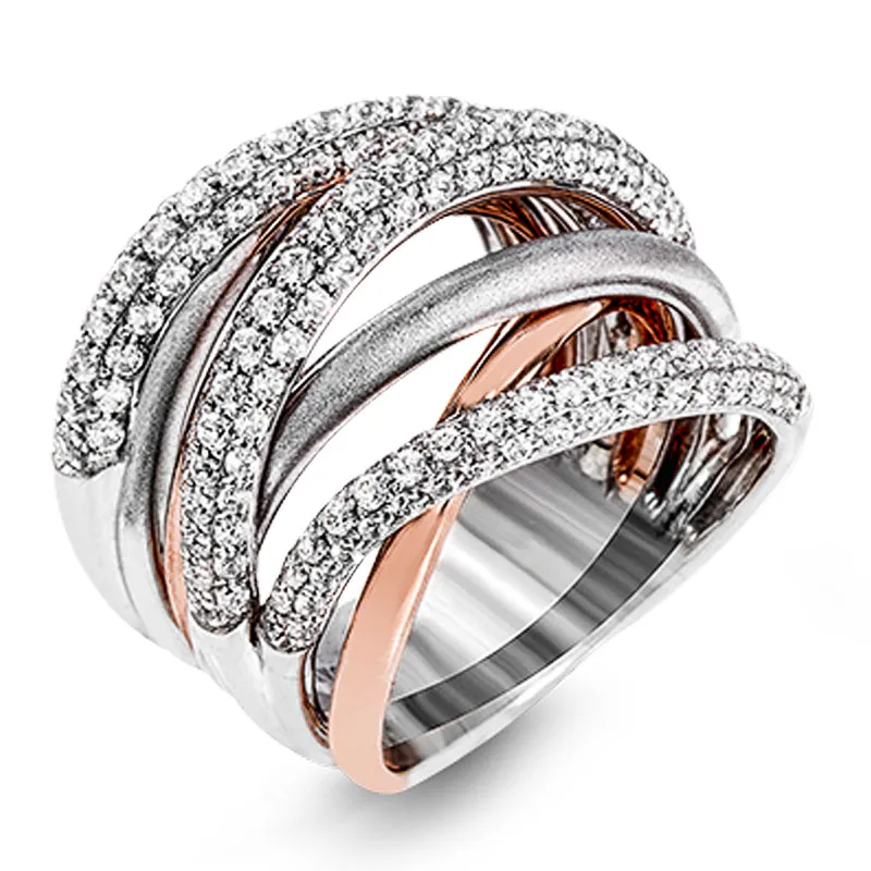 

Huitan New Fashion Cross Twine Finger Ring for Women Luxury 3 Rows CZ X Shape Metallic Female Party Anniversary Rings Jewelry