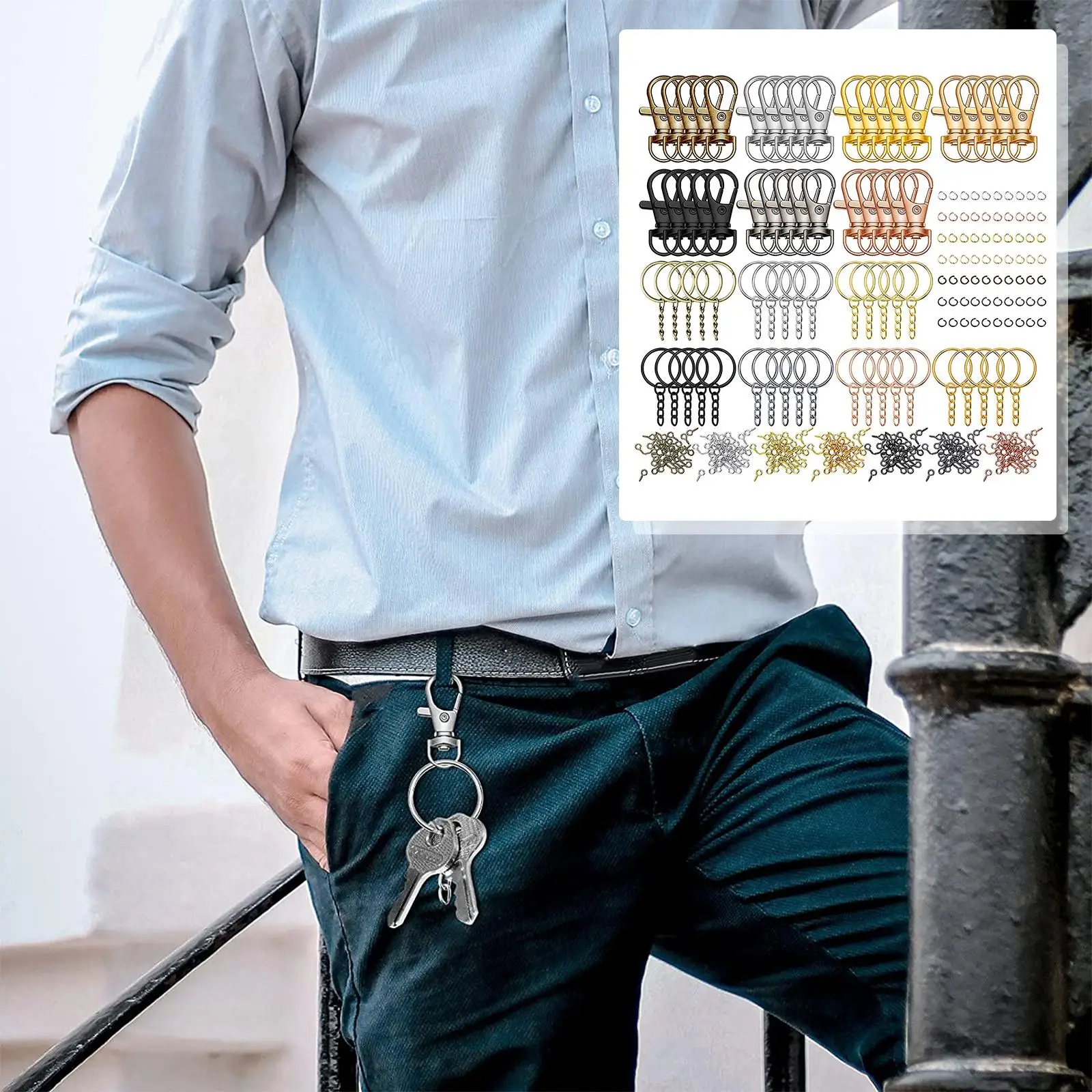 

350 шт. кольца для ключей, кольцо для ключей, застежка-карабин, шнурок для ключей, открытые Колечки с цепочкой, фурнитура для рукоделия, аксесс...