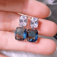 luxury blue big zirconia earrings for woman silver color aaa cubic zirconia dangle earrings wedding jewelry bijoux for brides