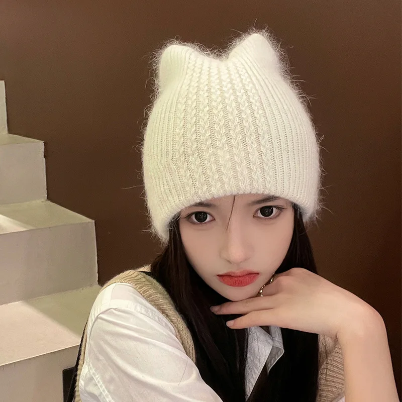 

Women Hats New Winter Autumn Warm Long Hair Knitted Hats Female Cute Cat Bunny Ears Hat Bonnets Skullies Beanies