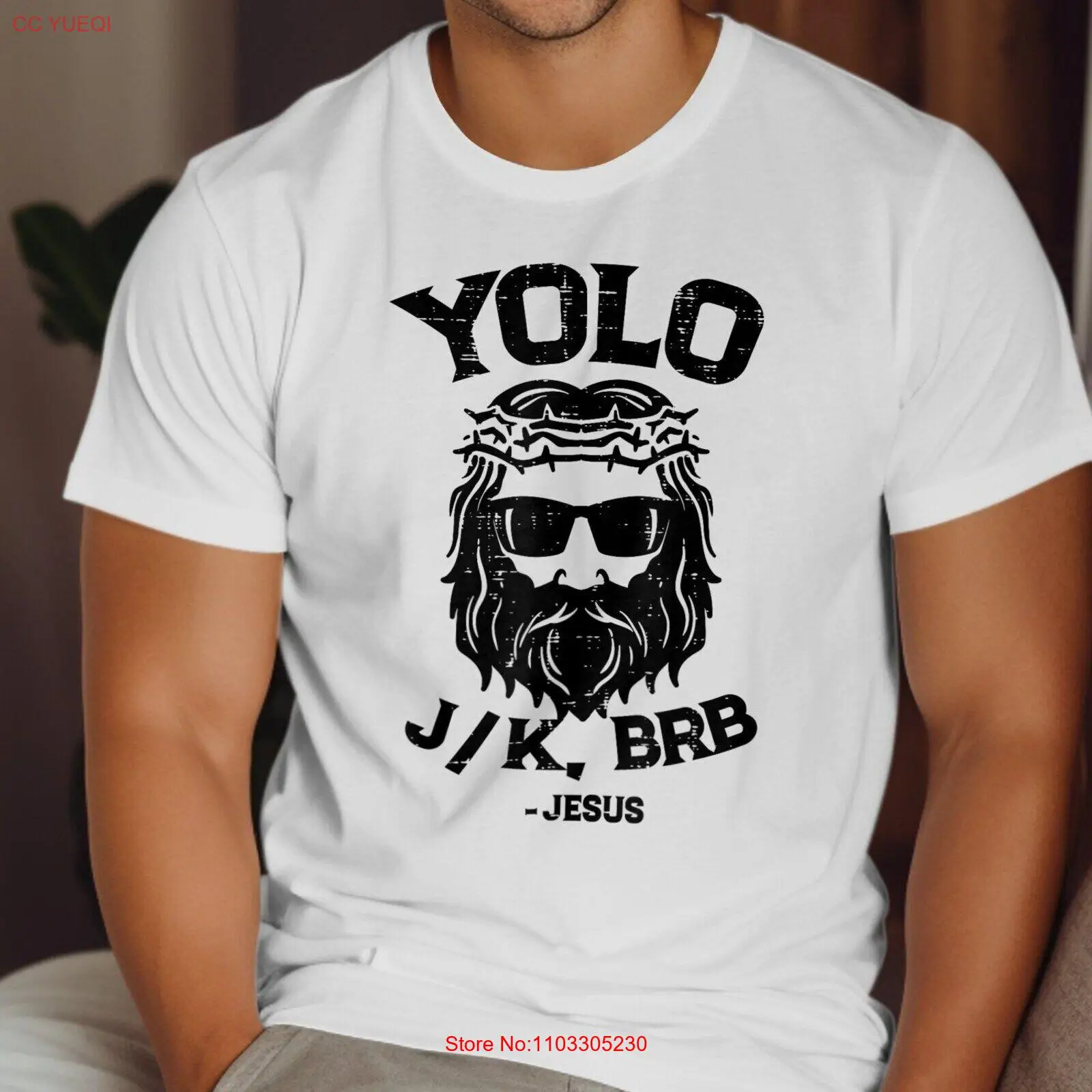 Футболка графическая YOLO с Иисусом J/K BRB забавная рубашка христианским юмором