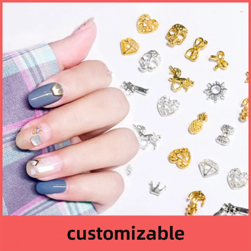 

50pcs Retro Goth Gold Silver Alloy Metal Skull Pistol Nail Charms Jewelry Manicure Design DIY Nail Art Decoration Accessories