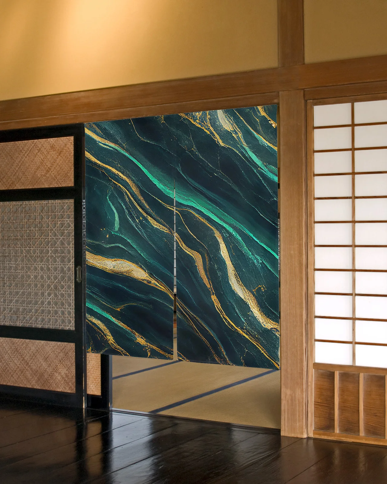 

Marble Texture Green Japanese Door Curtain Restaurant Kitchen Entrance Partition Doorway Curtains Half-Curtain