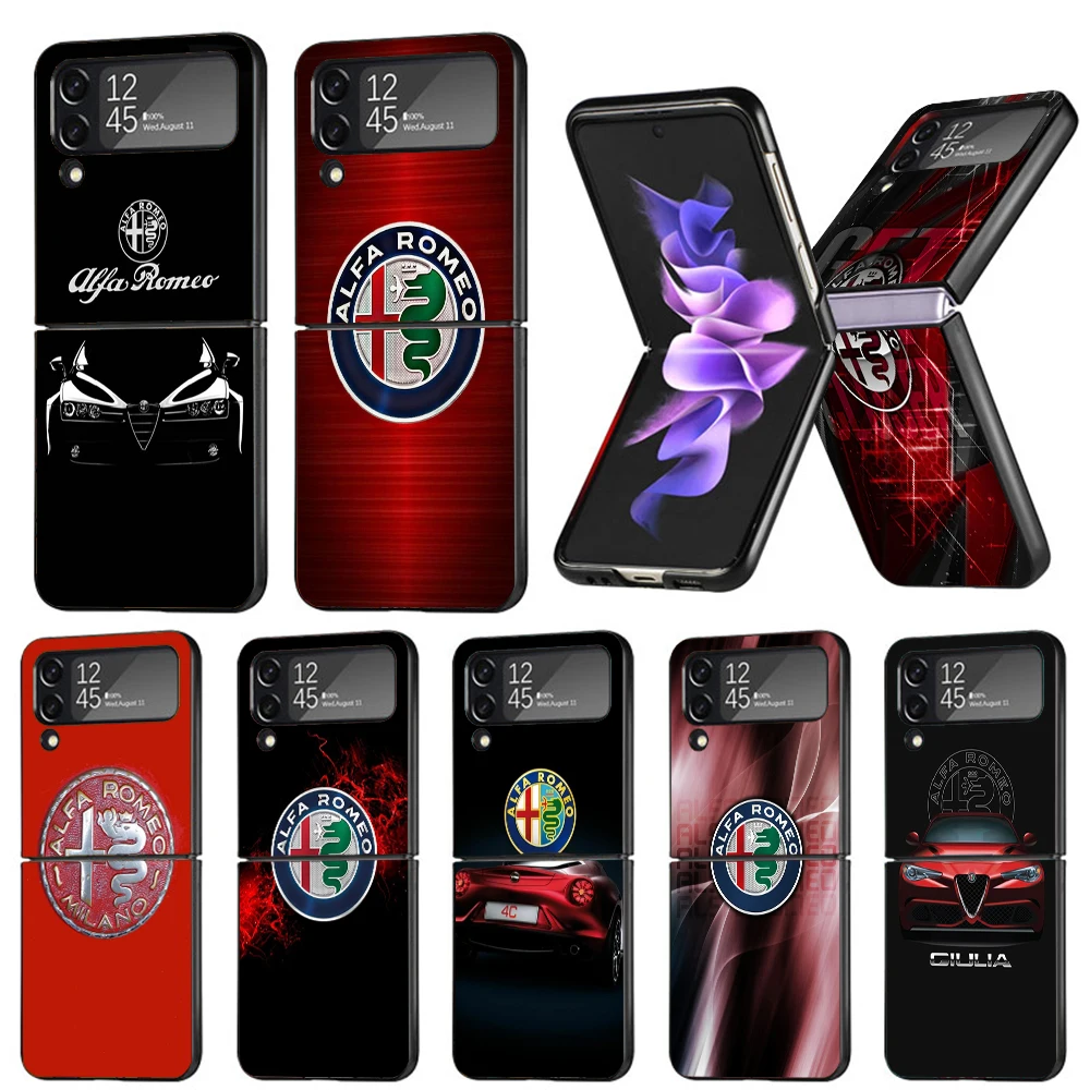 

Роскошный Твердый черный чехол Alfa Romeo для Samsung Galaxy Z Flip 4 3 5G чехол для телефона Flip4 Flip3 роскошный противоударный чехол с рисунком