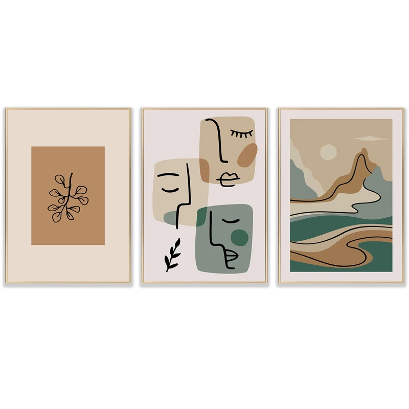 

Nordic Landscape Face Line Leaf Canvas Paintings Brown Green Abstract Wall Art Poster Picture Print Living Room Bedroom Decor