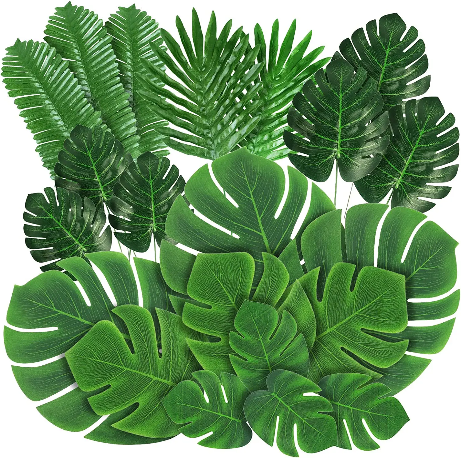 

10 Pcs Artificial Tropical Monstera Plants Palm Leaves Fake Leaf for Hawaiian Theme Party Decor Home Garden Desktop Fake Flower