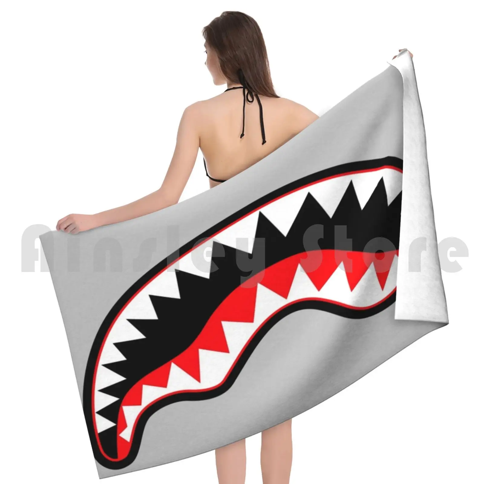 Flying Tiger Teeth Bath Towel Beach Cushion Flyinr Shark Jet Fighter | Towel/Towel Set