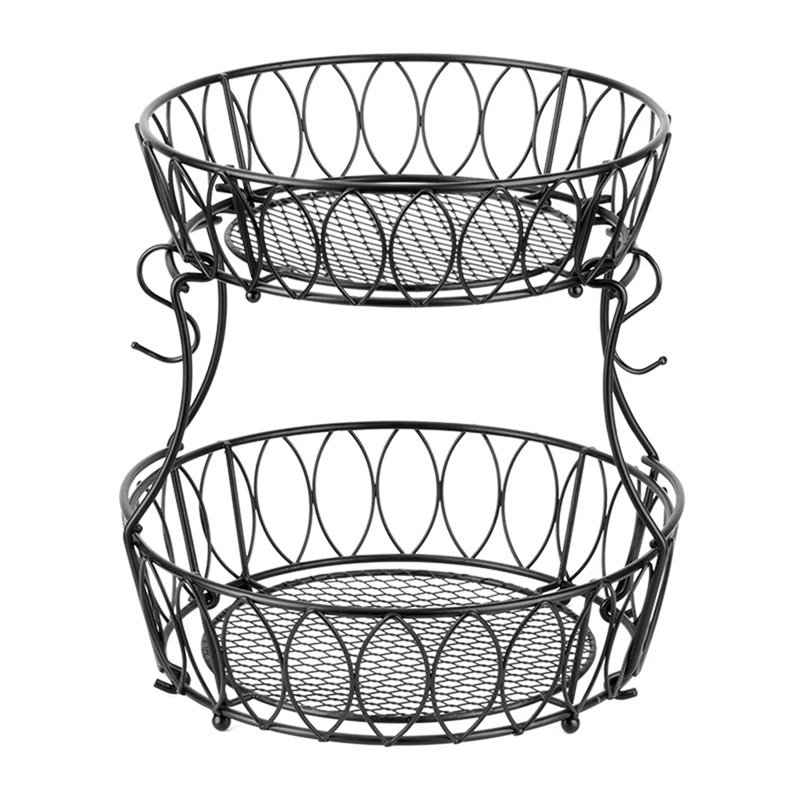 

2 Layer Fruit Basket Removable Screw-Free Metal Fruit Bowl Bread Basket Countertop Fruit Vegetable Storage Rack