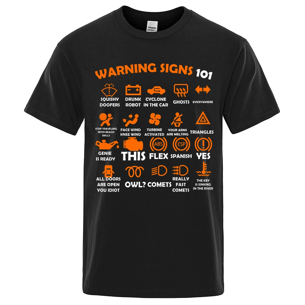 

Warning signs 101 Funny Printed T-Shirts Men novice driver Tops Breathable Cotton Short Sleeve Oversized Loose Tee Clothing Man