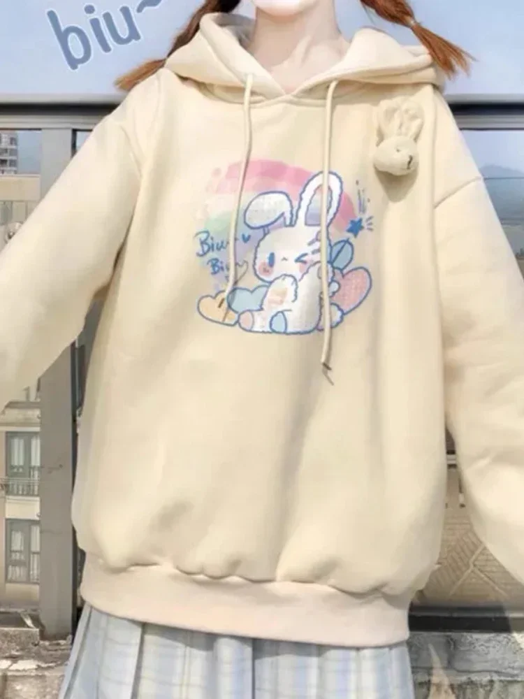 

Deeptown Kawaii Anime Women Hoodies Sweet Japanese Preppy Style Tops Cute Rabbit Print Pullovers Oversized Lovely Sweatshirts