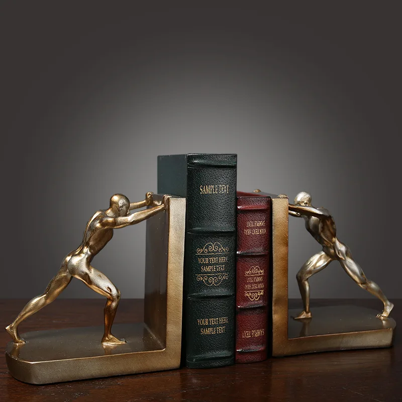 

European-Style Retro Study Room Office Handicraft Decoration Ornaments Sports People Pushing Objects Bookends Books Rely