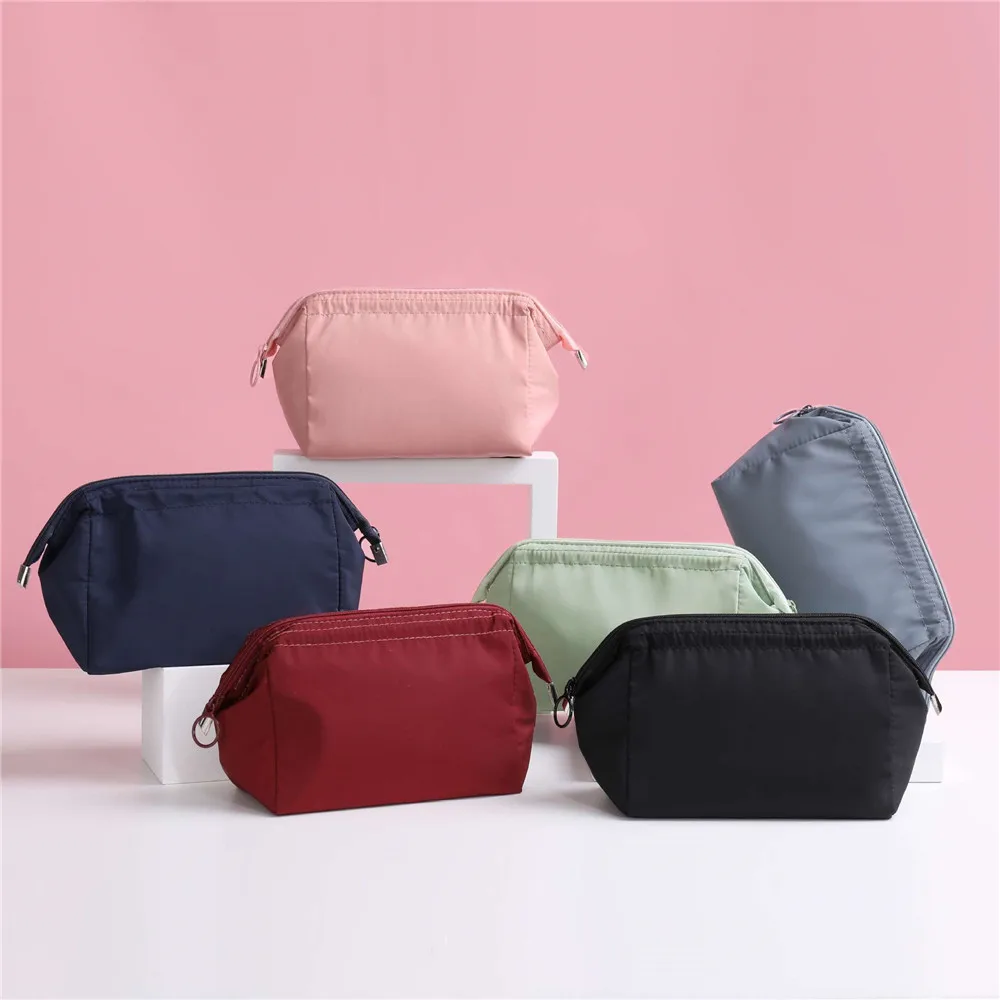

Portable Women Zipper Cosmetic Bag Solid Color Female Makeup Bag Travel Toiletry Beauty Makeup Bag Organizer
