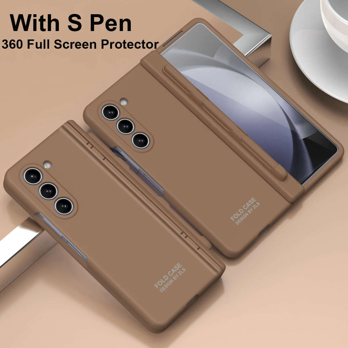 

With Original S Pen Holder For Samsung Galaxy Z Fold 5 4 Hinge Case Liquid Silicon Armor Shockproof Full Screen Protector Cover