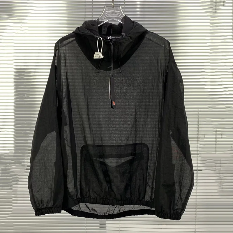 

Y3 Yohji Yamamoto для мужчин и женщин, Солнцезащитный Топ для отдыха, Свободный Тонкий и удобный пуловер с капюшоном в клетку