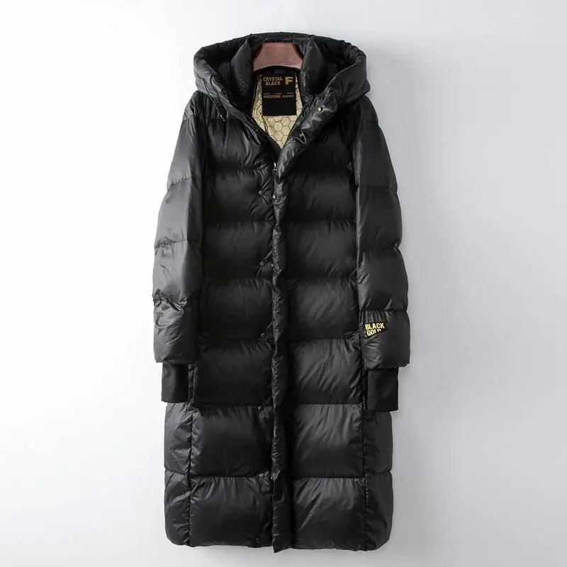 Y Высококлассный бутик Haining черный золотой длинный пуховик с капюшоном зима 2024 90