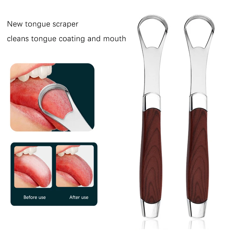Stainless Steel Wood Grain Tongue Scraper Tongue Coating Cleaner Tongue Coating Brush Oral Tongue Cleaner Tool Fresh Breath