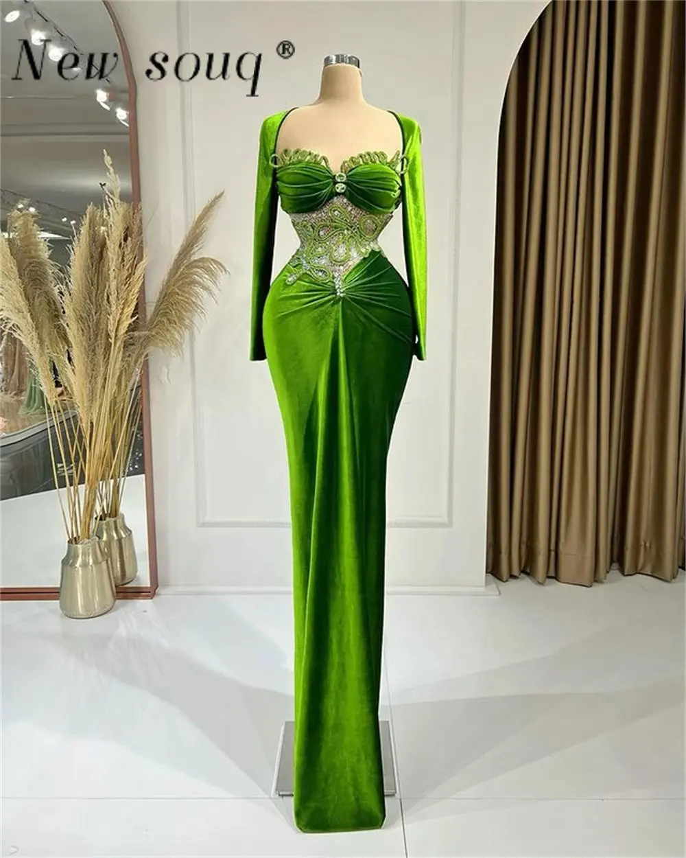 

Зеленое бархатное вечернее платье с длинным рукавом и юбкой-годе, элегантное женское платье для свадебного торжества, вечерние наряды для особых случаев, платья
