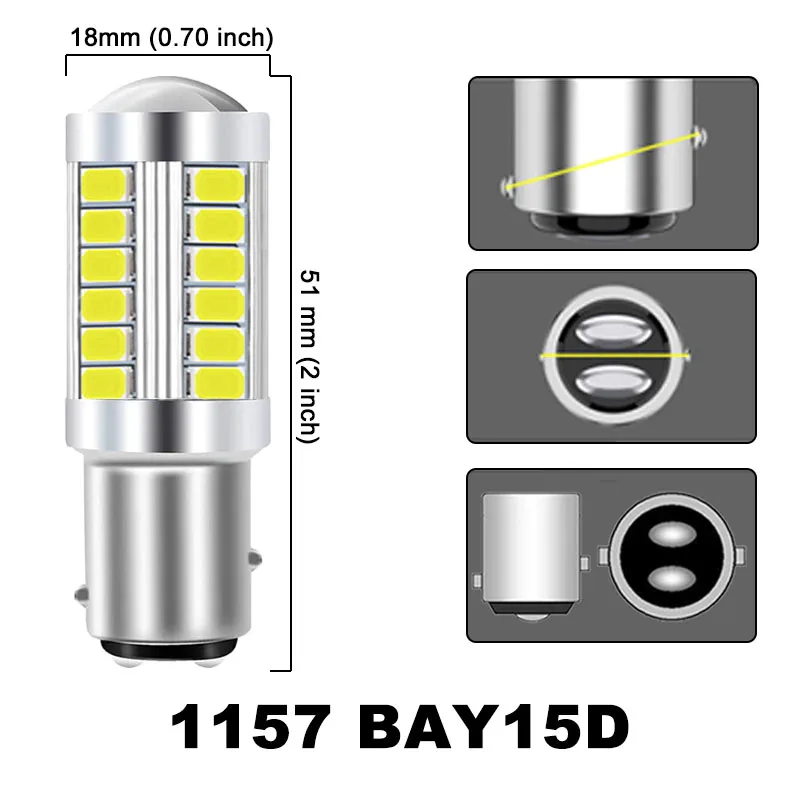 1 PCS PY21W P21/5W 1156 Ba15s 1157 Bay15d For Car LED Bulbs Turn Signal Light 12V 33SMD 7000K White Brake Reverse Parking Lamps images - 6