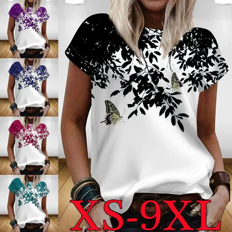 

2022 Women's Fashion Summer Print Short Sleeve T Shirt Casual Loose Plus Size Tops XS-9XL