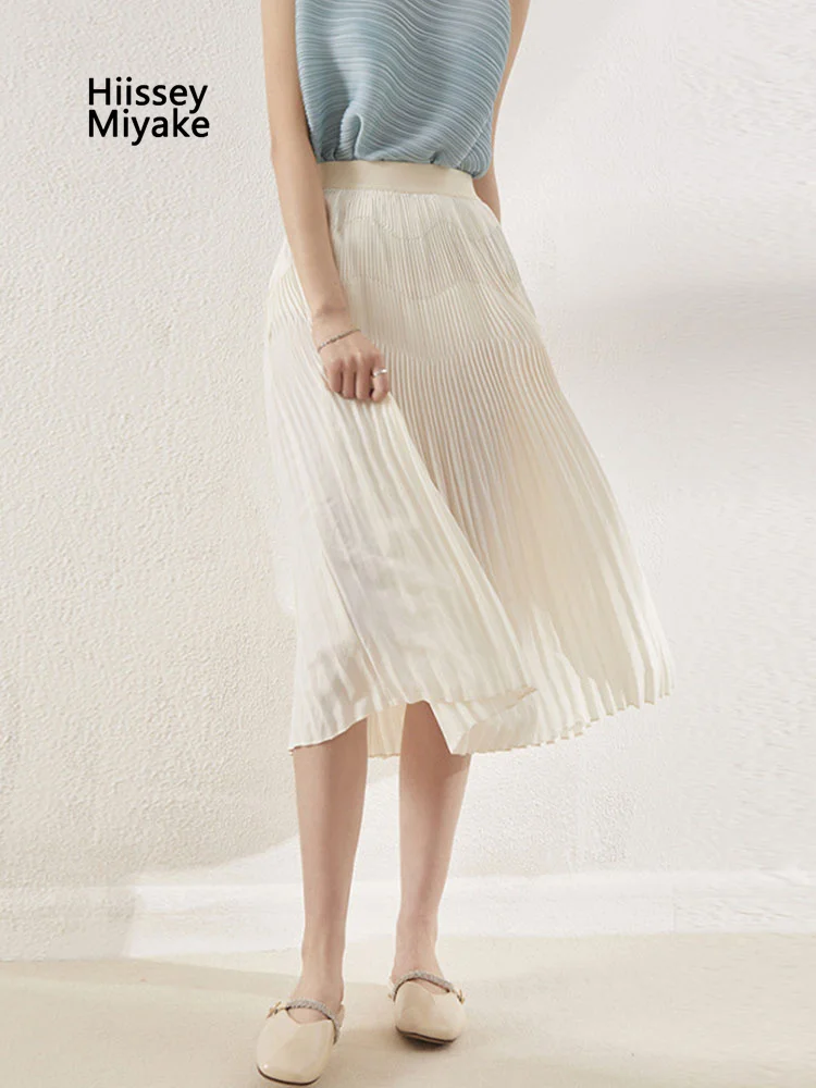 

HiIssey Miyake Spring And Summer Fashion Design Women's Casual Elegant Commuter Style Wave Type Pleat Long Style Half Body Skirt