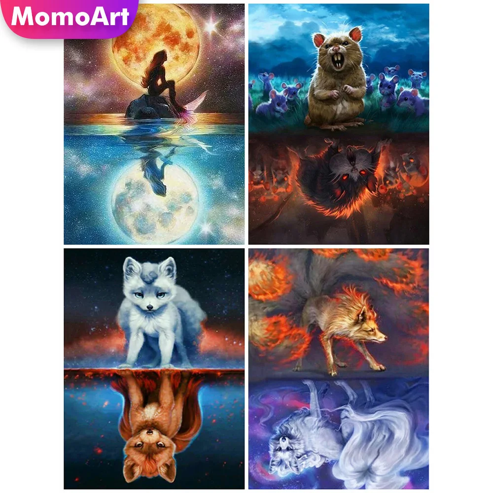 

MomoArt Новое поступление, алмазная вышивка, лиса, мозаика, красочная картина, отражение, Женская Вышивка, искусство, домашний декор