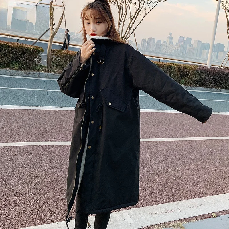 Winter Jacket Women 2021 Coat Women Artificial Lambswool Down Cotton Jackets Female Safari Style Long Parkas  Women Jacket Coat
