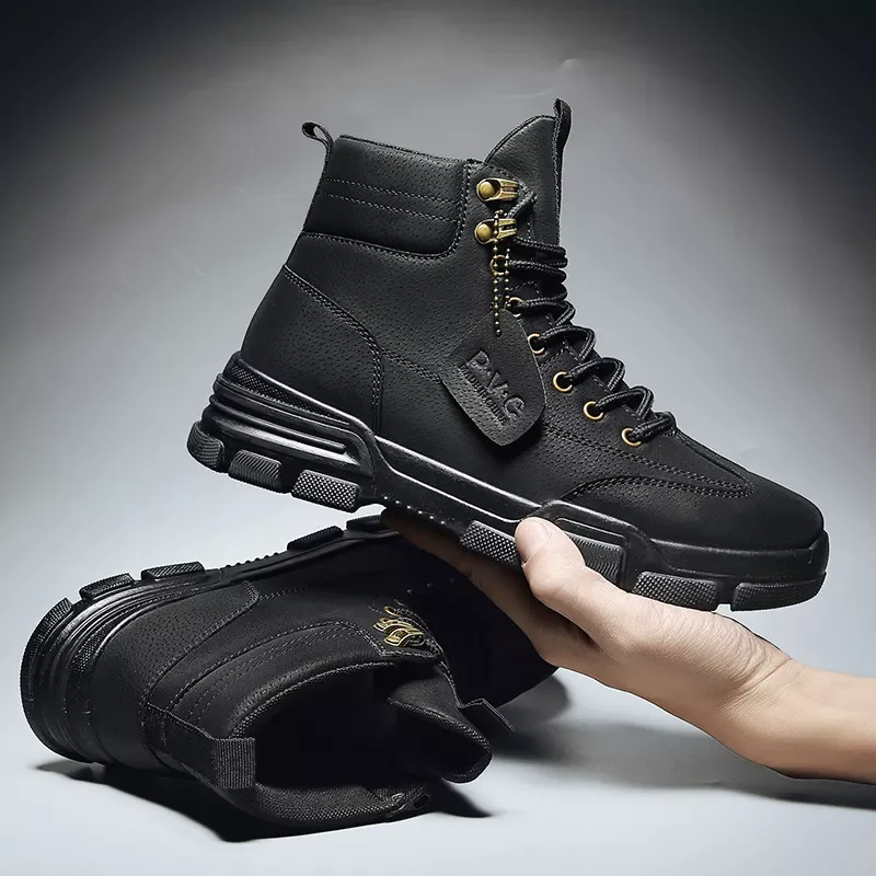 

2022 New Men Boots PU Leather Waterproof Lace Up Military Boots Men Winter Ankle Lightweight Shoes Men Winter Casual Non Slip