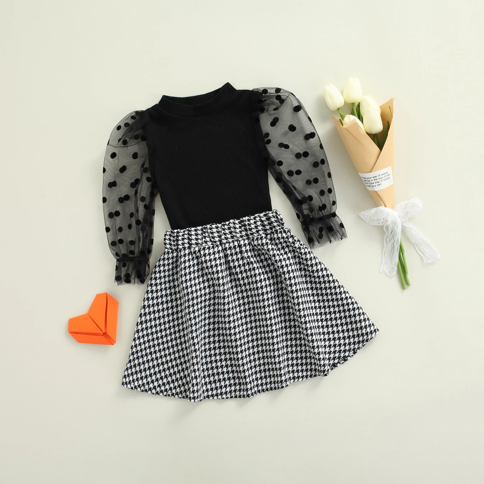 

1-6T Toddler Baby Girls Spring Autumn Outfit Long Sleeve Shirt Tops Plaid A-Line Skirt+Hat 3Pcs Girls Clothing