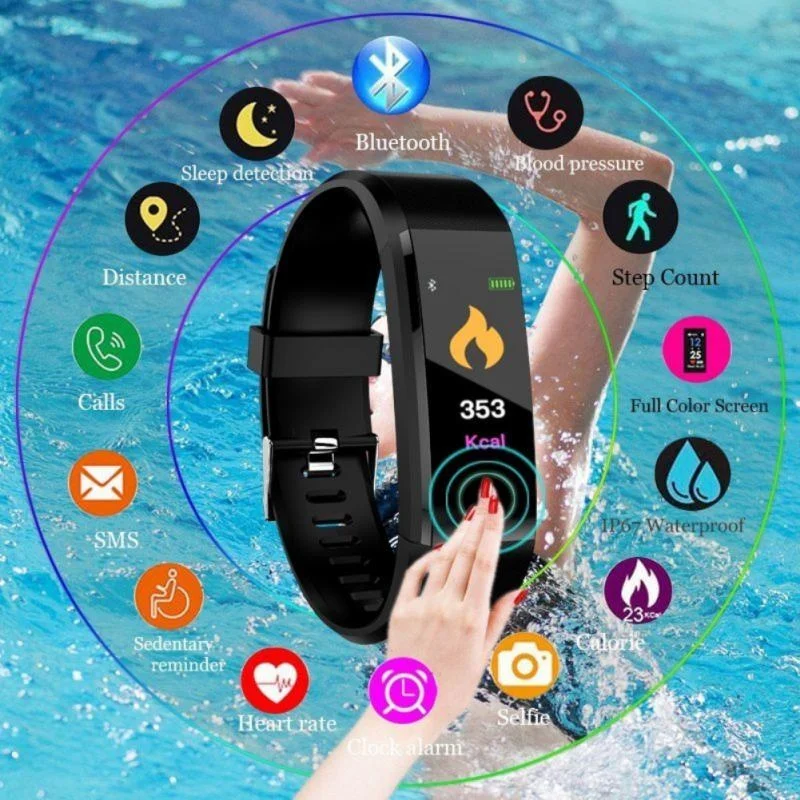 

115Plus Smart Watch Bluetooth-compatible Sport Watch Health Wristband Heart Rate Fitness Pedometer Bracelet Waterproof SmartBand