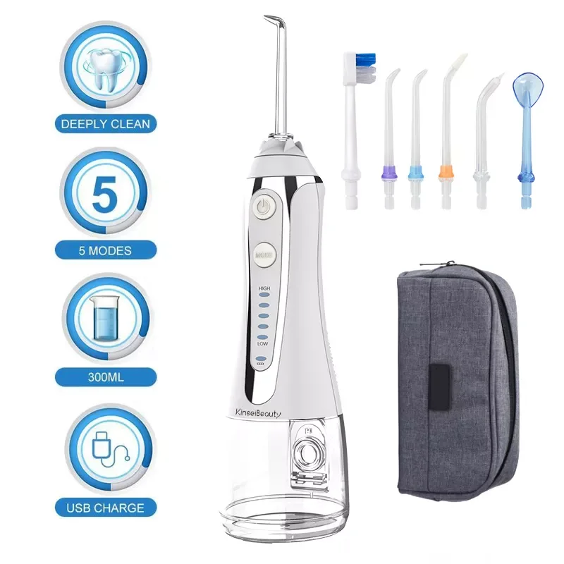 

5 Modes Irrigator 300ml Portable Water Dental Flosser Dental Teeth Cleaner USB Rechargeable Irrigator with Travel Bag