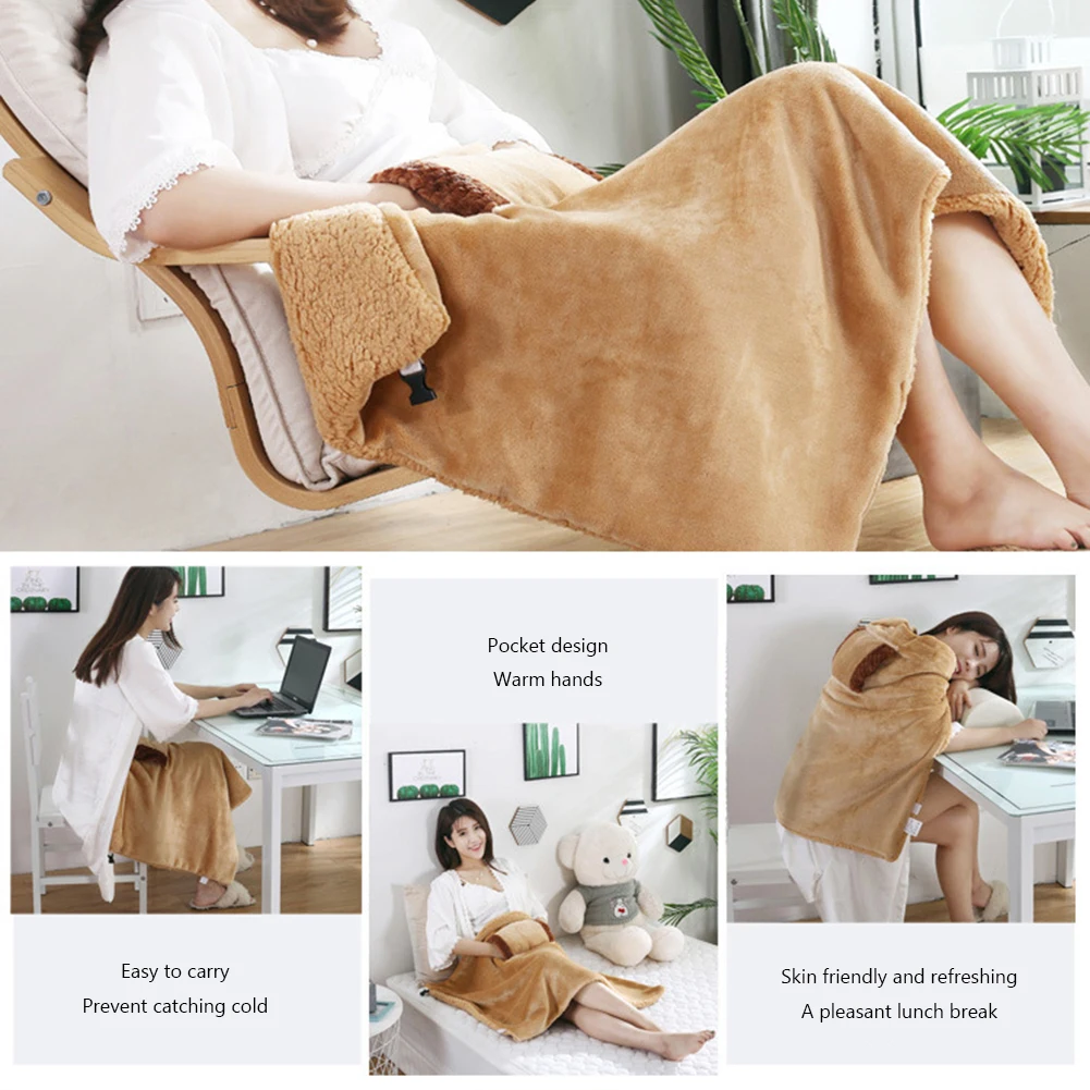 

5V Heating Blanket Shawl Multifunctional Portable Legs Feet Heating Pads USB Charging with Pocket Safe Comfortable for Body