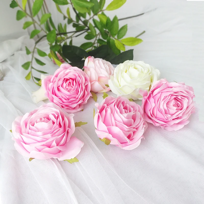 

10pcs/lot Artificial Silk Rose Flower Head Home Party Decorative Wedding Backdrop Decoration Simulation Rose Wreath Scrapbook