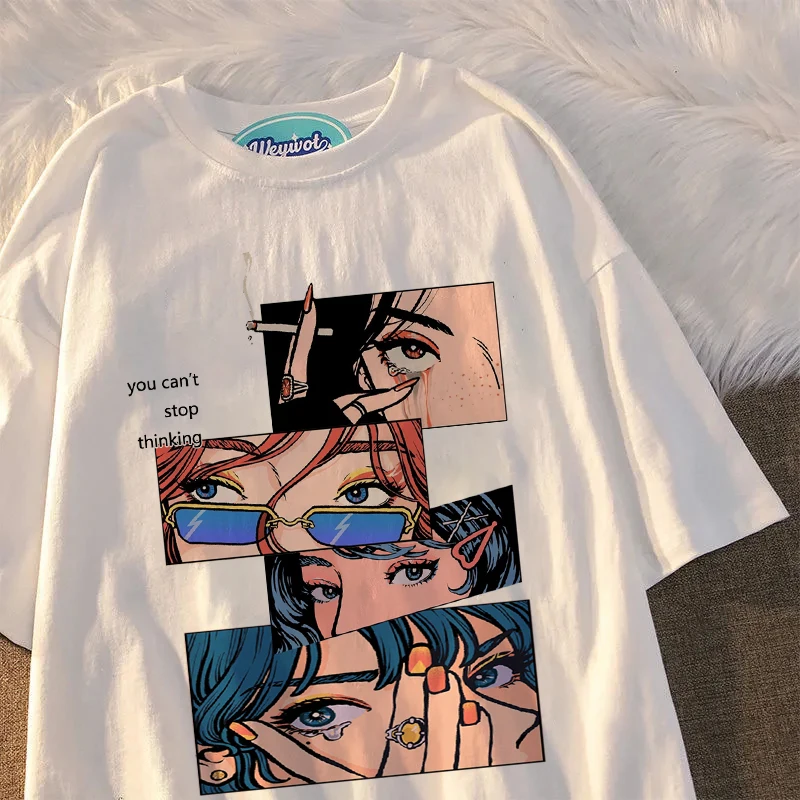 

Harajuku Oversize T Shirt Streetwear Japanese Anime Cartoon Print Retro Tshirt 2022 Hip Hop Casual Cotton Loose T-Shirt Black